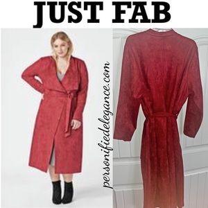 NEW Just Fab Faux Suede Orange Spice Waterfall Long Coat Size 2X